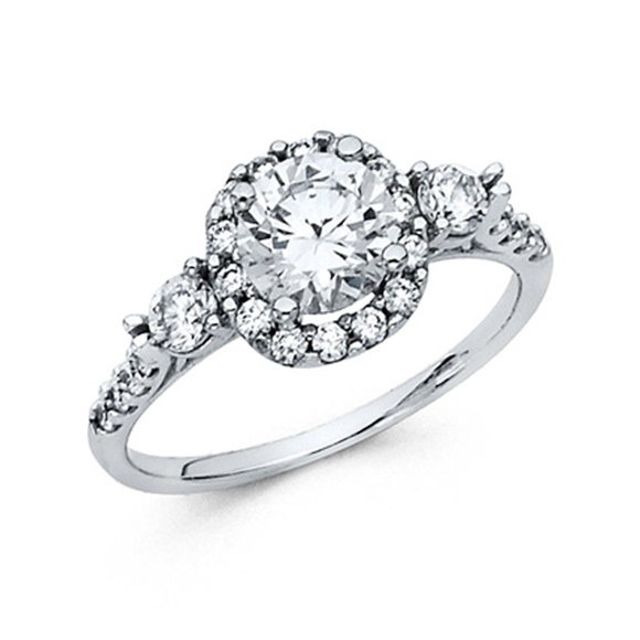 3-Stone Round 1.25-CT Halo & Scalloped Side Ring